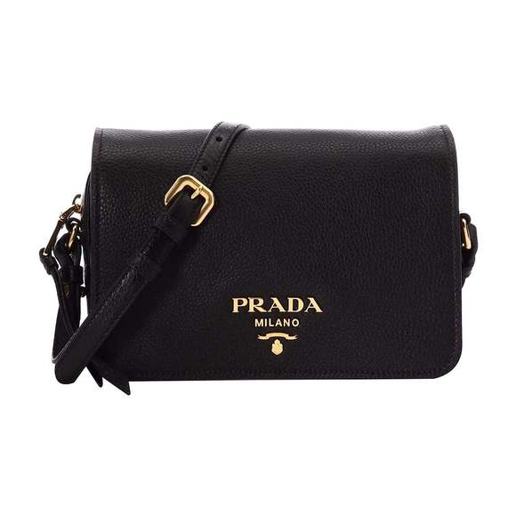 Prada Vitello Phenix Black Leather Flap Crossbody - Picture 1 of 8